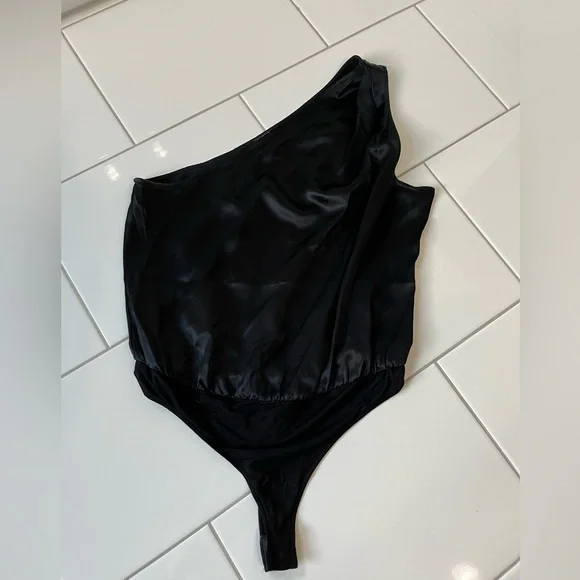 PAIGE Black One-Shoulder Silk Blouse - Picture 5 of 8